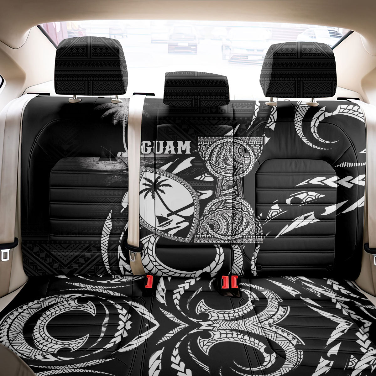 Guam Liberation Day Back Car Seat Cover Black White Latte Stone Tribal Patterns