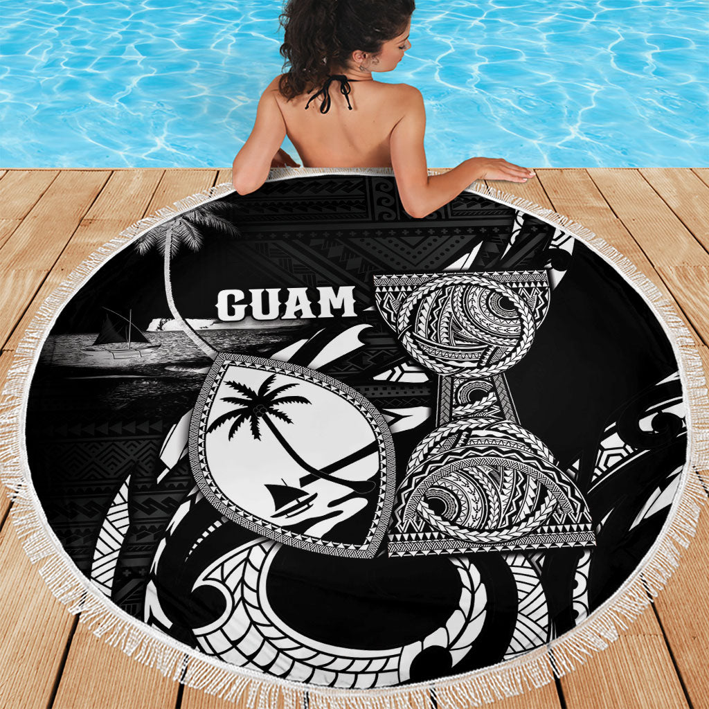 Guam Liberation Day Beach Blanket Black White Latte Stone Tribal Patterns
