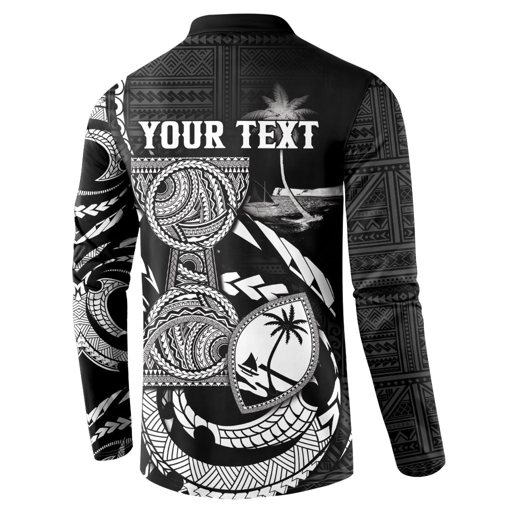 Personalised Guam Liberation Day Button Sweatshirt Black White Latte Stone Tribal Patterns