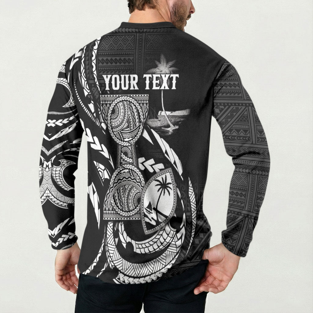 Personalised Guam Liberation Day Button Sweatshirt Black White Latte Stone Tribal Patterns