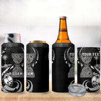 Personalised Guam Liberation Day 4 in 1 Can Cooler Tumbler Black White Latte Stone Tribal Patterns