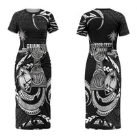 Personalised Guam Liberation Day Couples Matching Short Sleeve Bodycon Dress and Hawaiian Shirt Black White Latte Stone Tribal Patterns DT05 - Polynesian Pride
