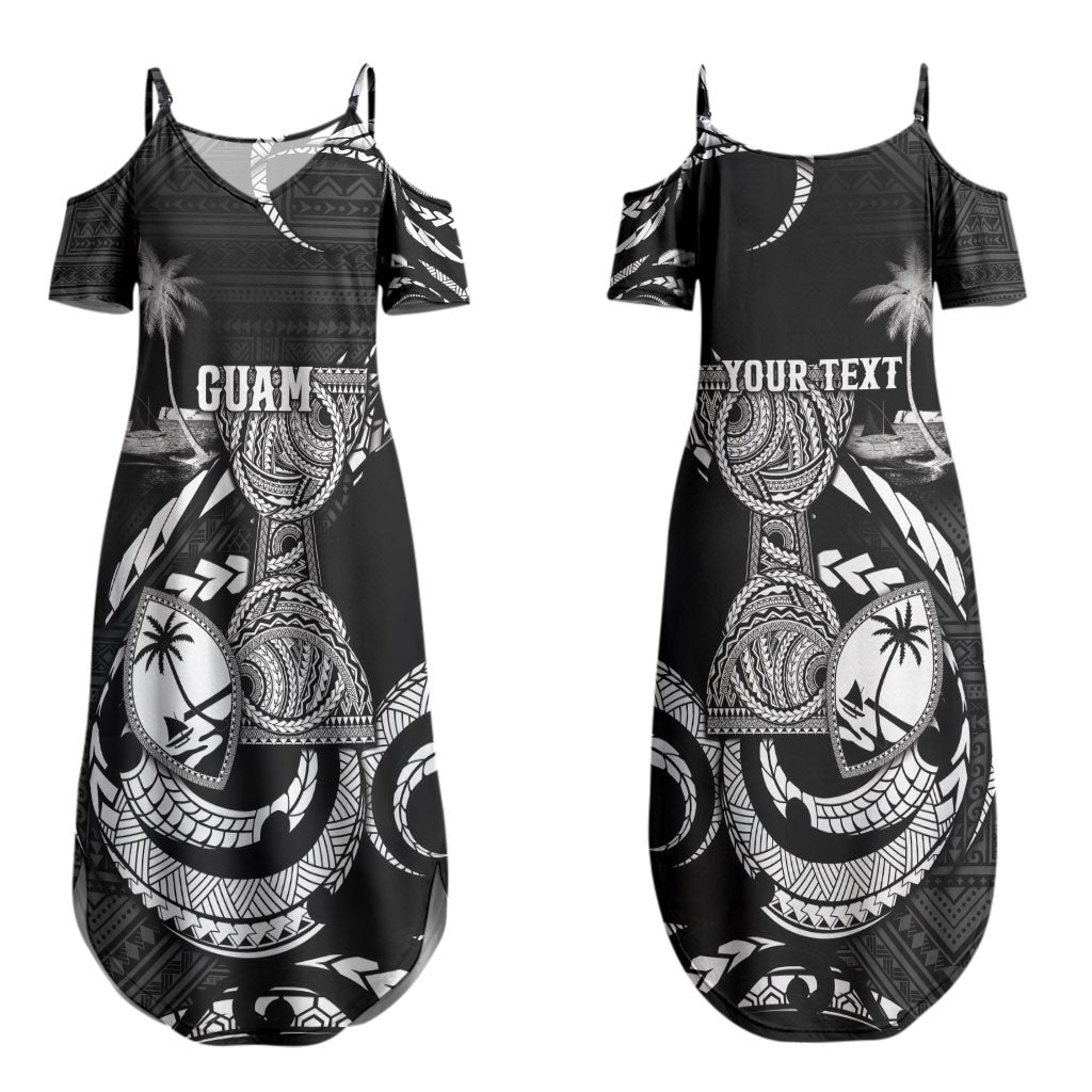 Personalised Guam Liberation Day Couples Matching Summer Maxi Dress and Long Sleeve Button Shirt Black White Latte Stone Tribal Patterns DT05 - Polynesian Pride