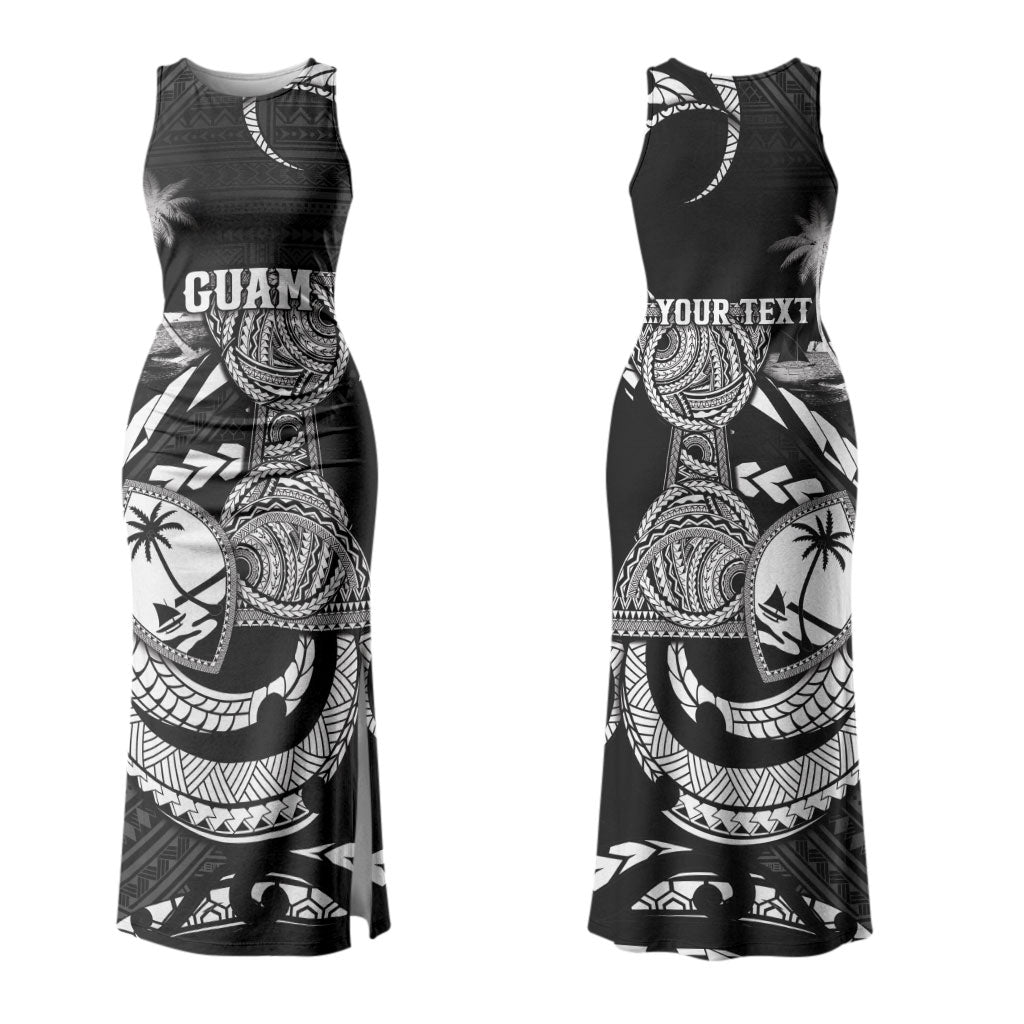 Personalised Guam Liberation Day Couples Matching Tank Maxi Dress and Hawaiian Shirt Black White Latte Stone Tribal Patterns DT05 - Polynesian Pride