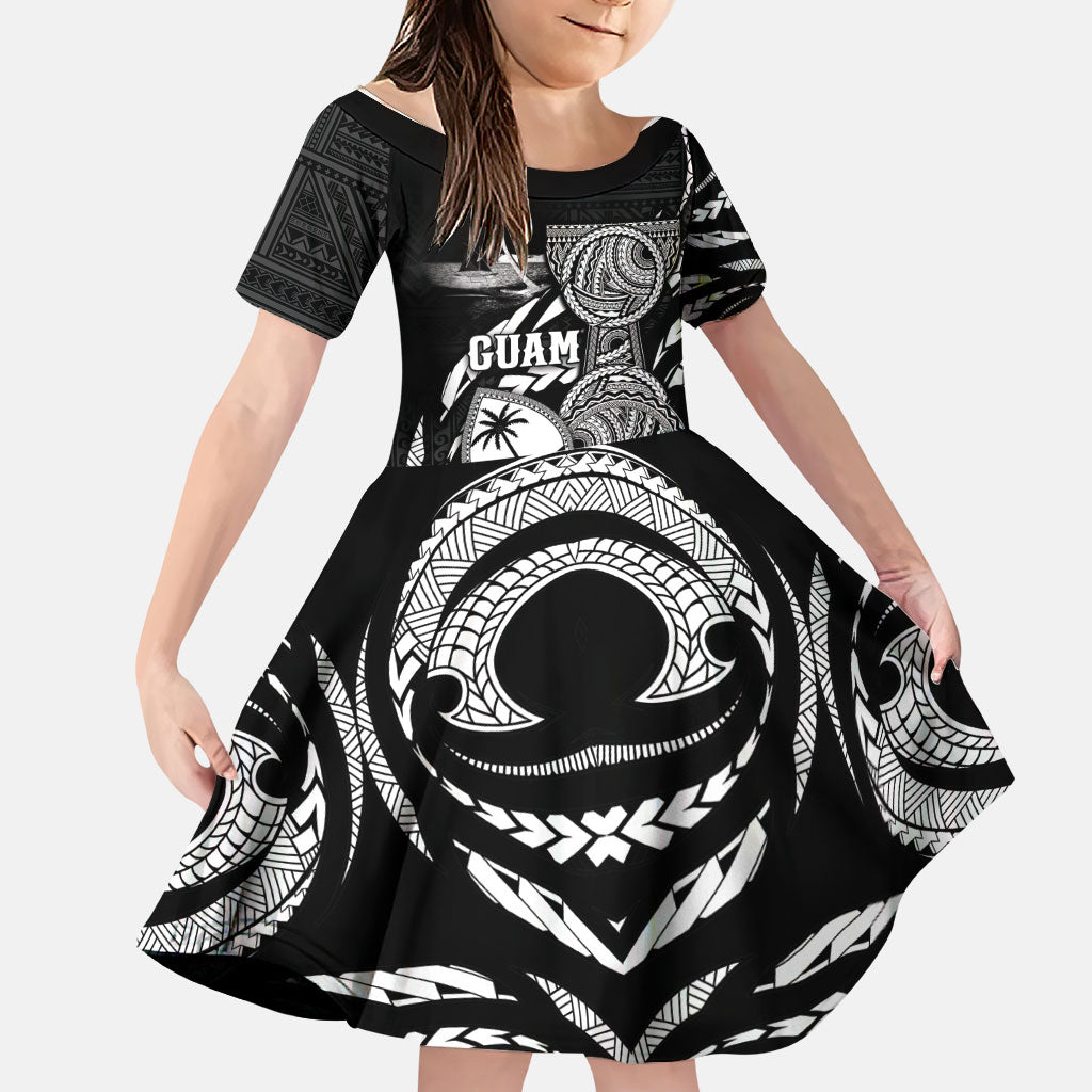 Personalised Guam Liberation Day Family Matching Mermaid Dress and Hawaiian Shirt Black White Latte Stone Tribal Patterns