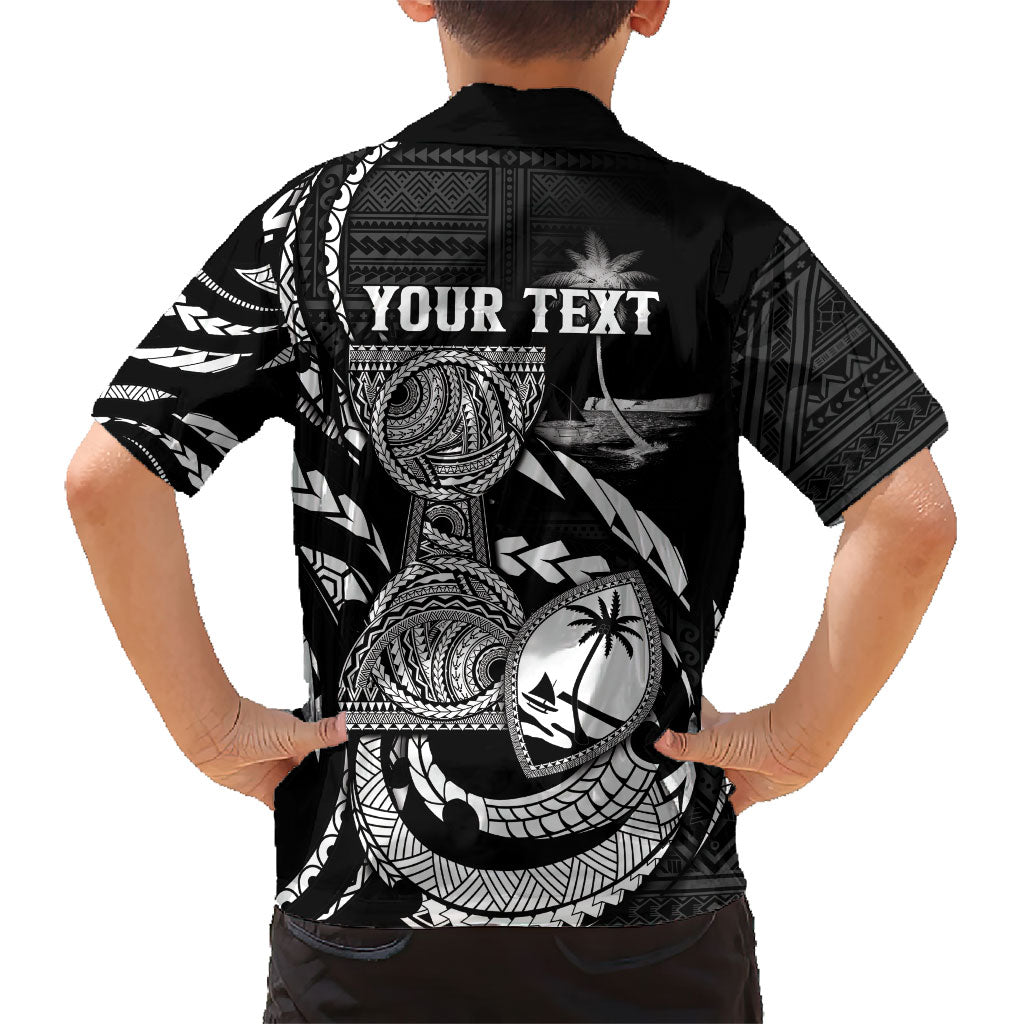 Personalised Guam Liberation Day Family Matching Off Shoulder Maxi Dress and Hawaiian Shirt Black White Latte Stone Tribal Patterns