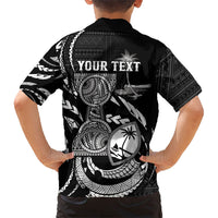 Personalised Guam Liberation Day Family Matching Tank Maxi Dress and Hawaiian Shirt Black White Latte Stone Tribal Patterns
