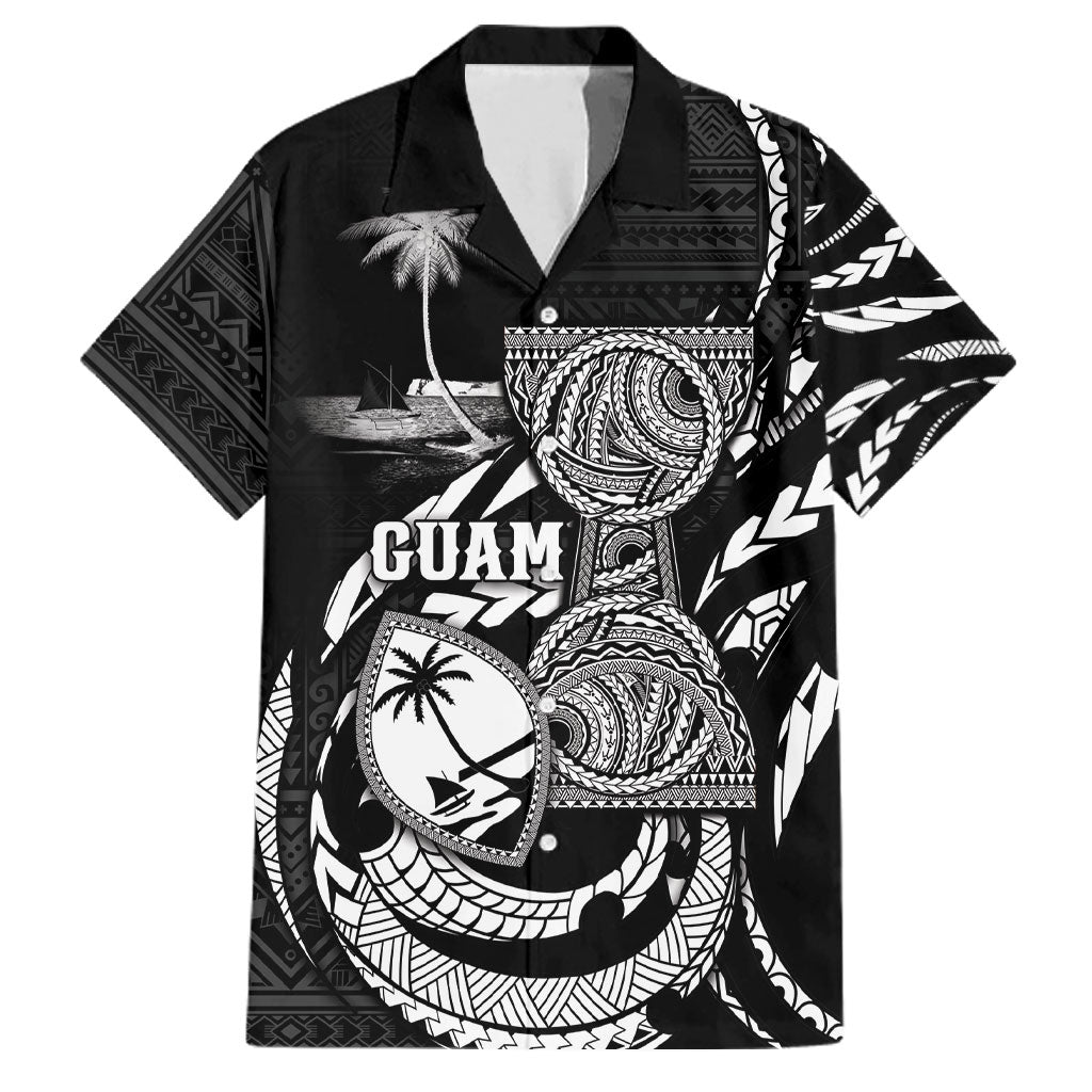 Personalised Guam Liberation Day Family Matching Tank Maxi Dress and Hawaiian Shirt Black White Latte Stone Tribal Patterns