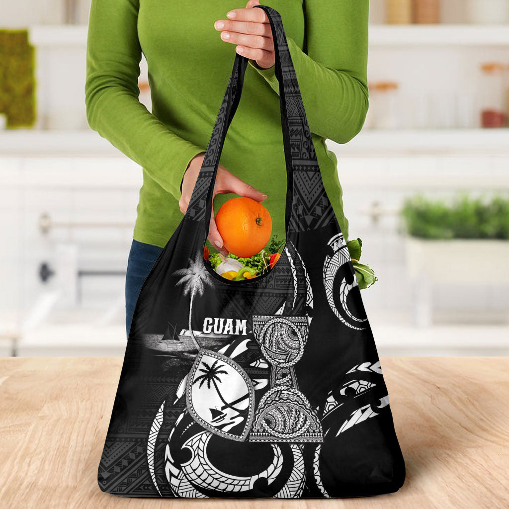 Guam Liberation Day Grocery Bag Black White Latte Stone Tribal Patterns