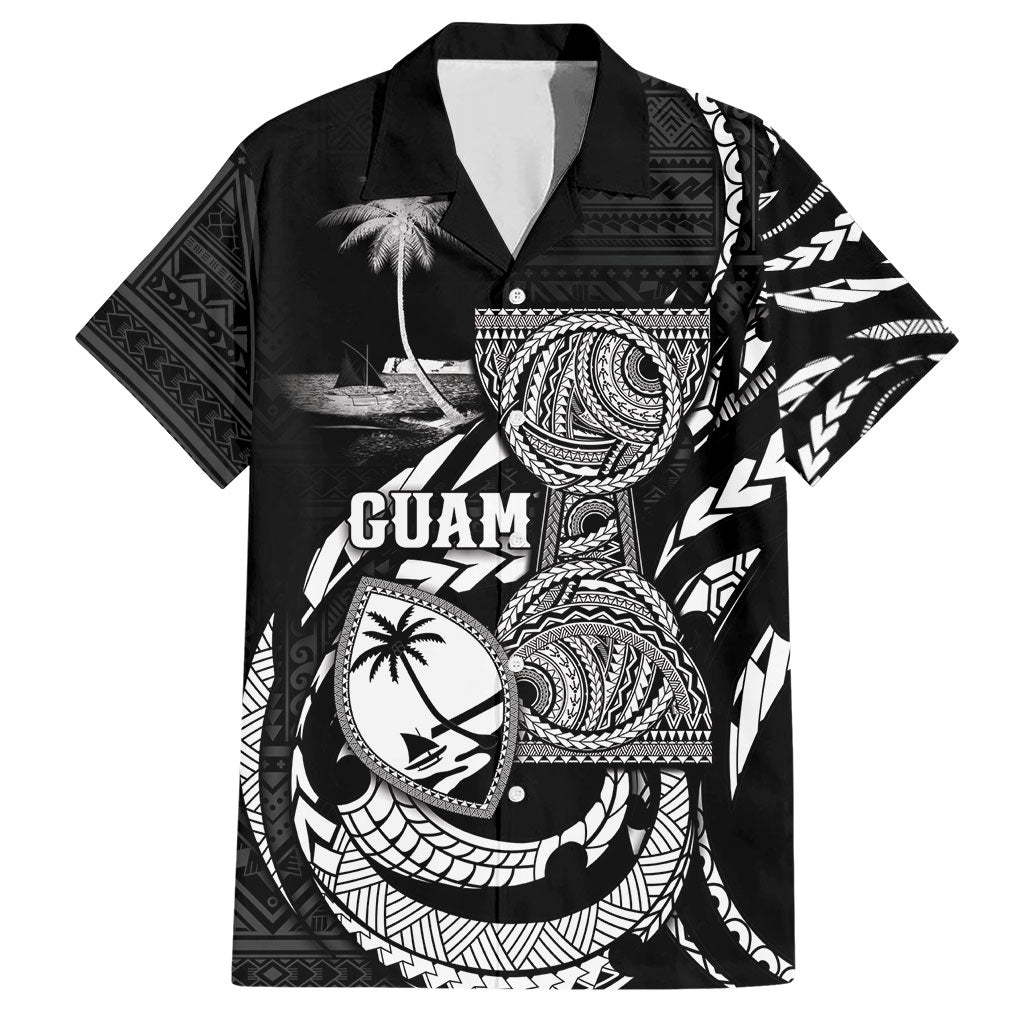 Personalised Guam Liberation Day Hawaiian Shirt Black White Latte Stone Tribal Patterns
