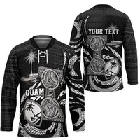 Personalised Guam Liberation Day Hockey Jersey Black White Latte Stone Tribal Patterns