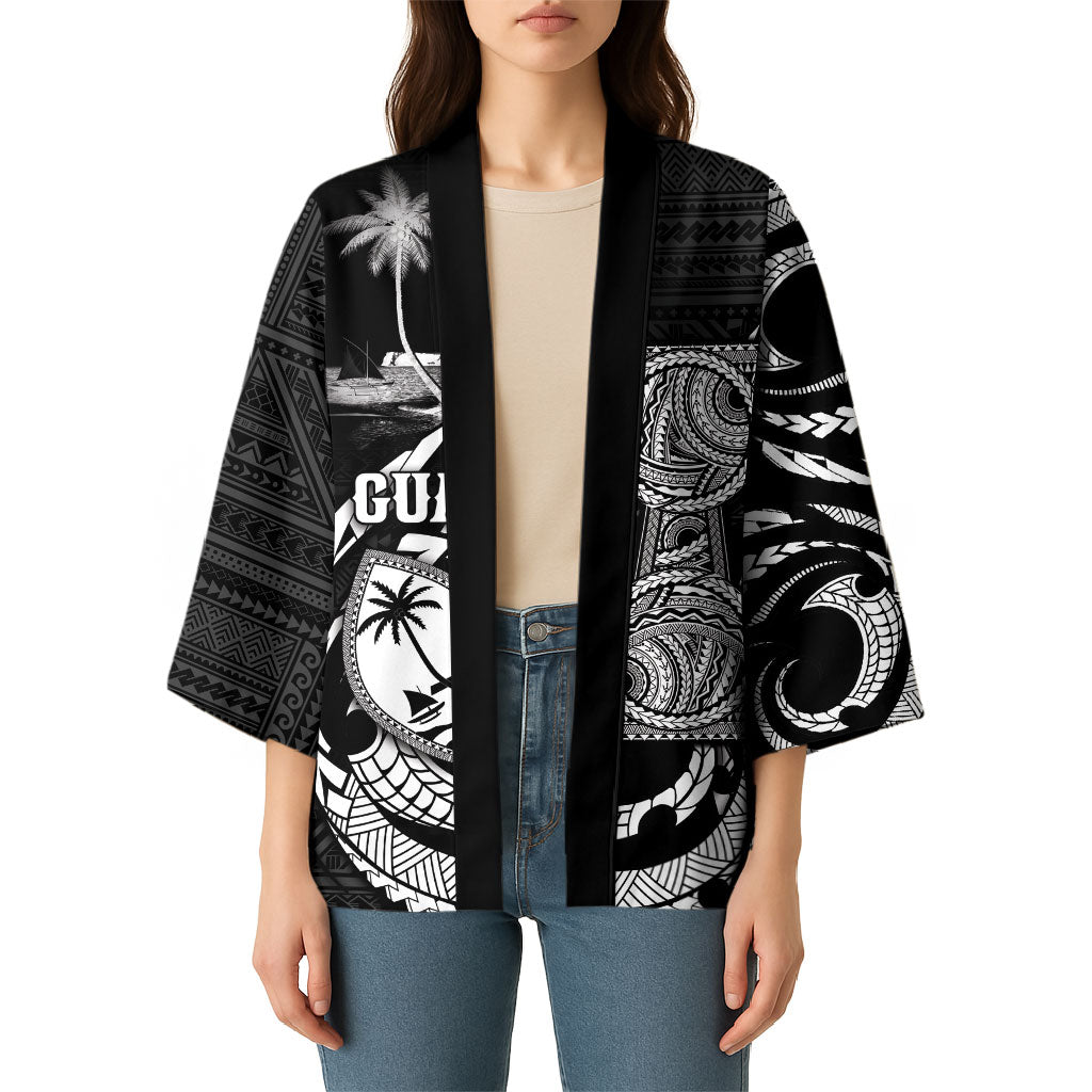 Personalised Guam Liberation Day Kimono Black White Latte Stone Tribal Patterns