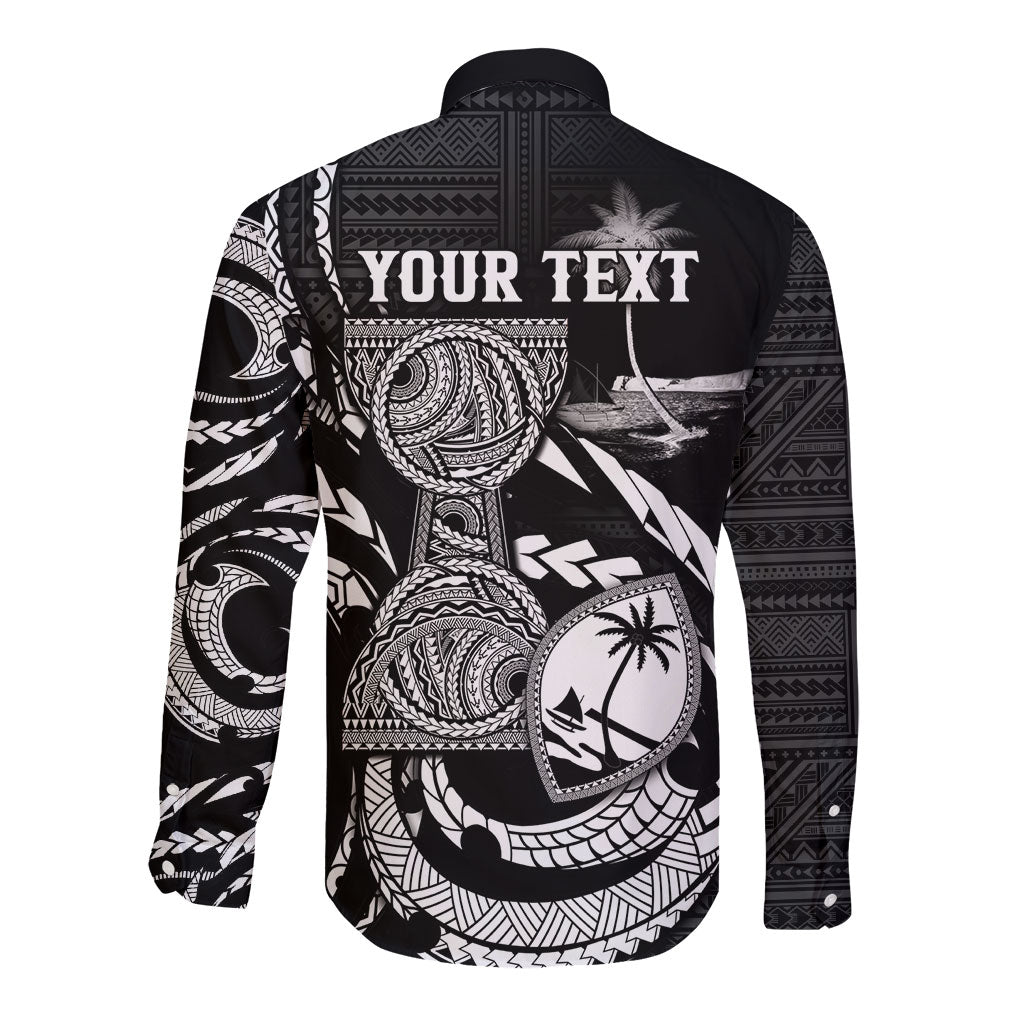 Personalised Guam Liberation Day Long Sleeve Button Shirt Black White Latte Stone Tribal Patterns