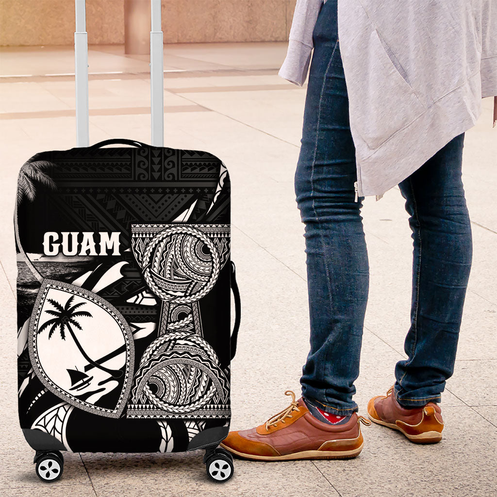 Guam Liberation Day Luggage Cover Black White Latte Stone Tribal Patterns