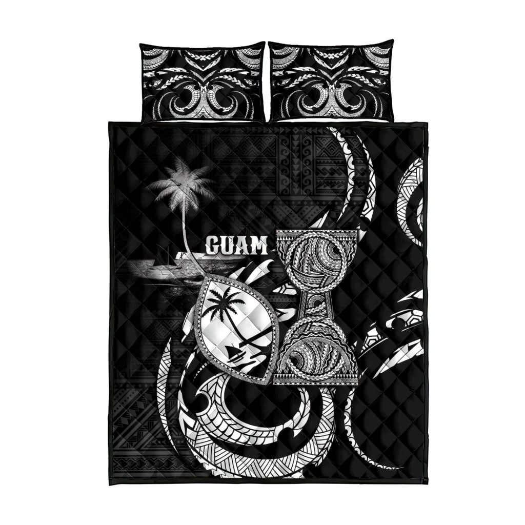 Guam Liberation Day Quilt Bed Set Black White Latte Stone Tribal Patterns