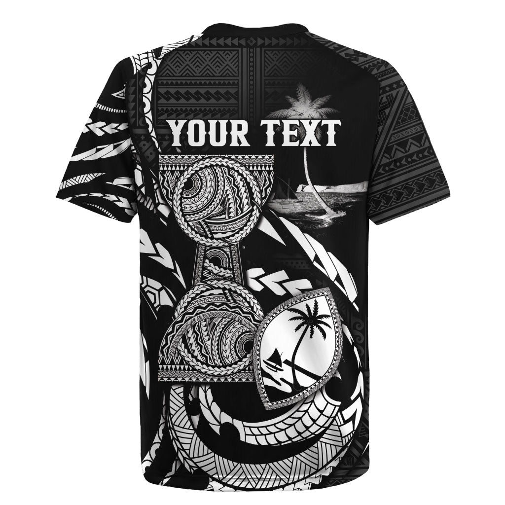 Personalised Guam Liberation Day Rugby Jersey Black White Latte Stone Tribal Patterns