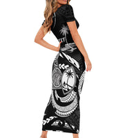 Personalised Guam Liberation Day Short Sleeve Bodycon Dress Black White Latte Stone Tribal Patterns