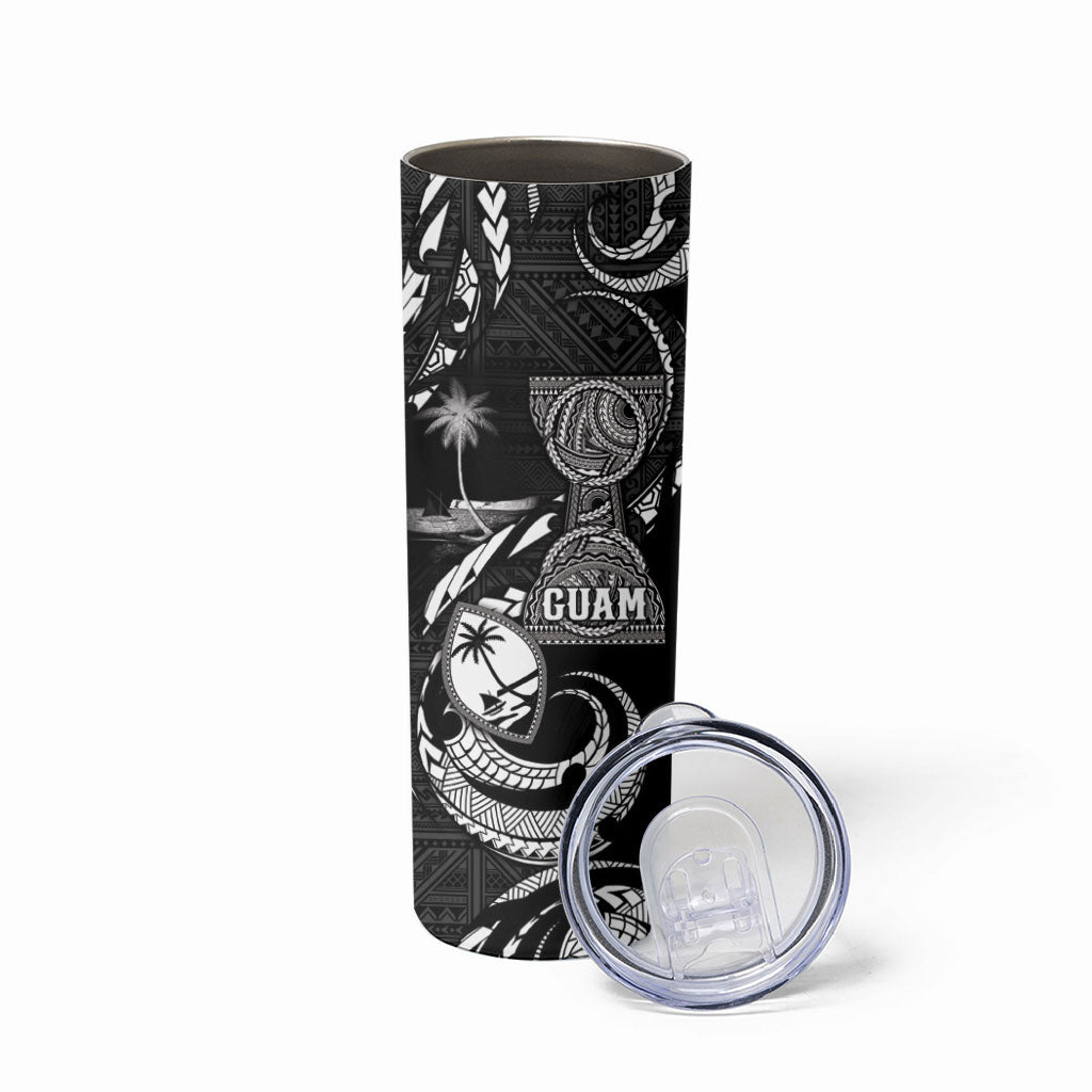 Personalised Guam Liberation Day Skinny Tumbler Black White Latte Stone Tribal Patterns