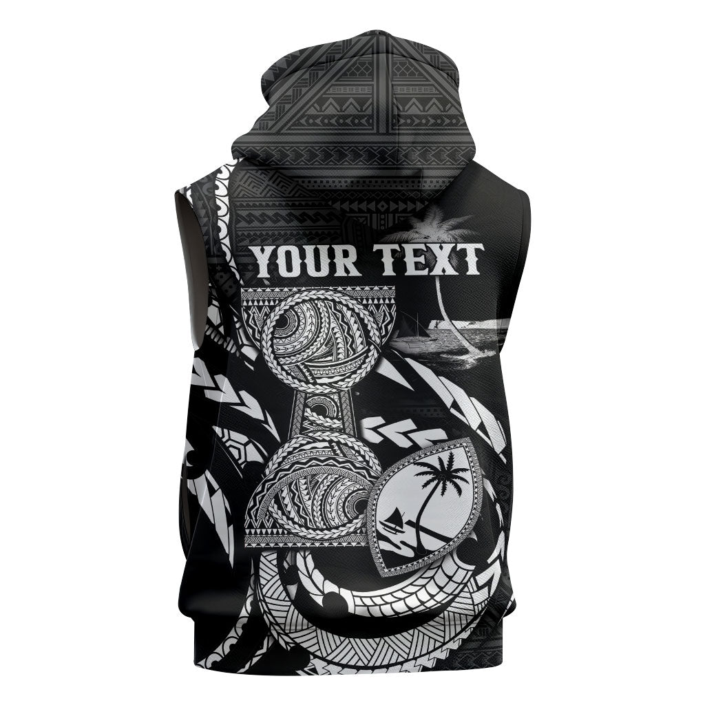 Personalised Guam Liberation Day Sleeveless Zip Hoodie Black White Latte Stone Tribal Patterns