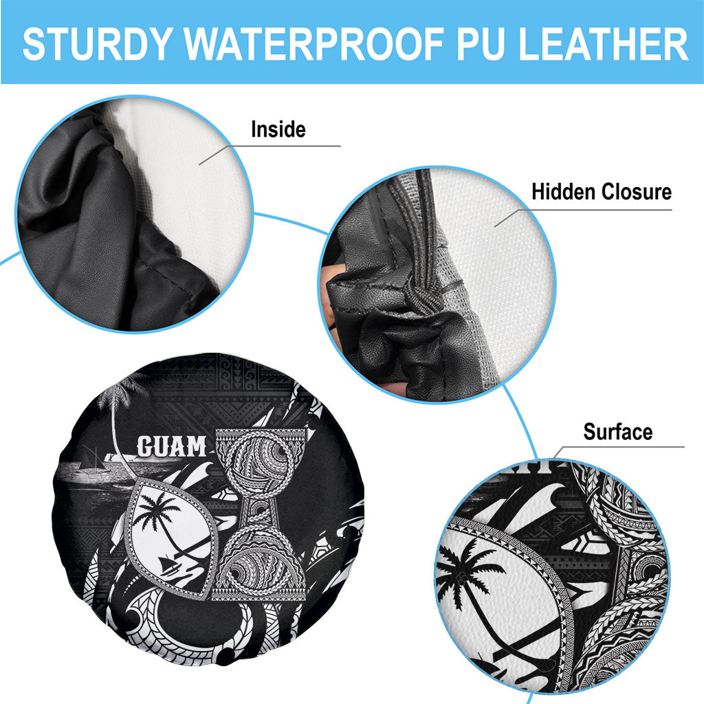 Guam Liberation Day Spare Tire Cover Black White Latte Stone Tribal Patterns