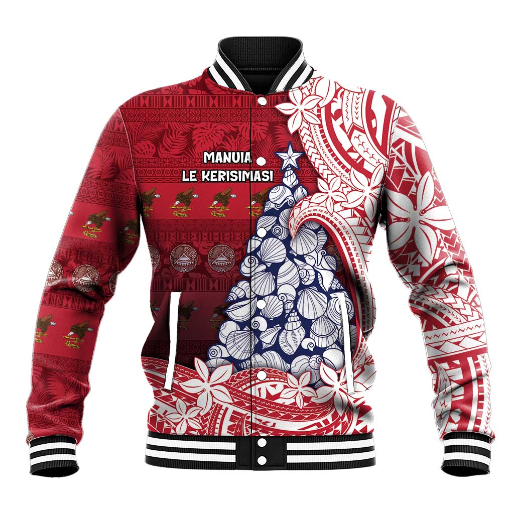 American Samoa Christmas Baseball Jacket Seashell Xmas Tree Tribal Waves - Polynesian Pride