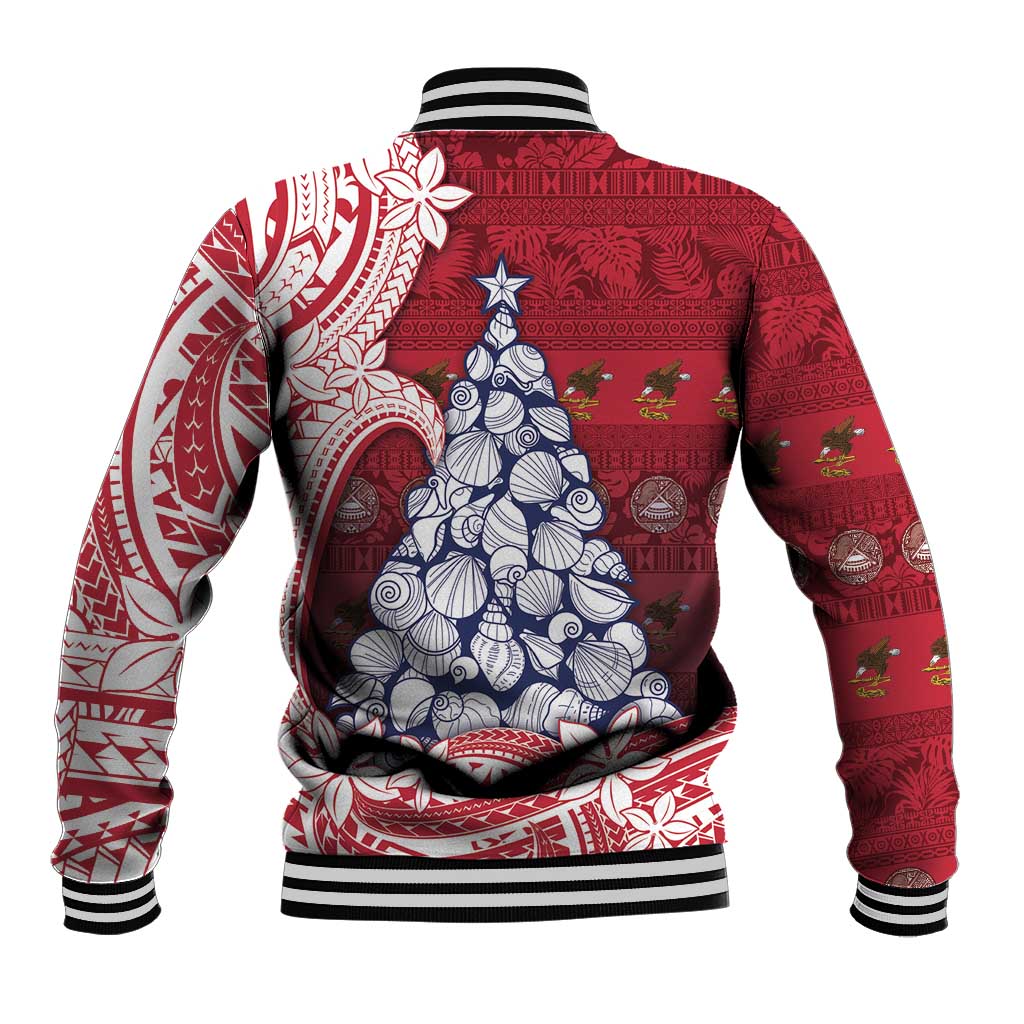 American Samoa Christmas Baseball Jacket Seashell Xmas Tree Tribal Waves - Polynesian Pride