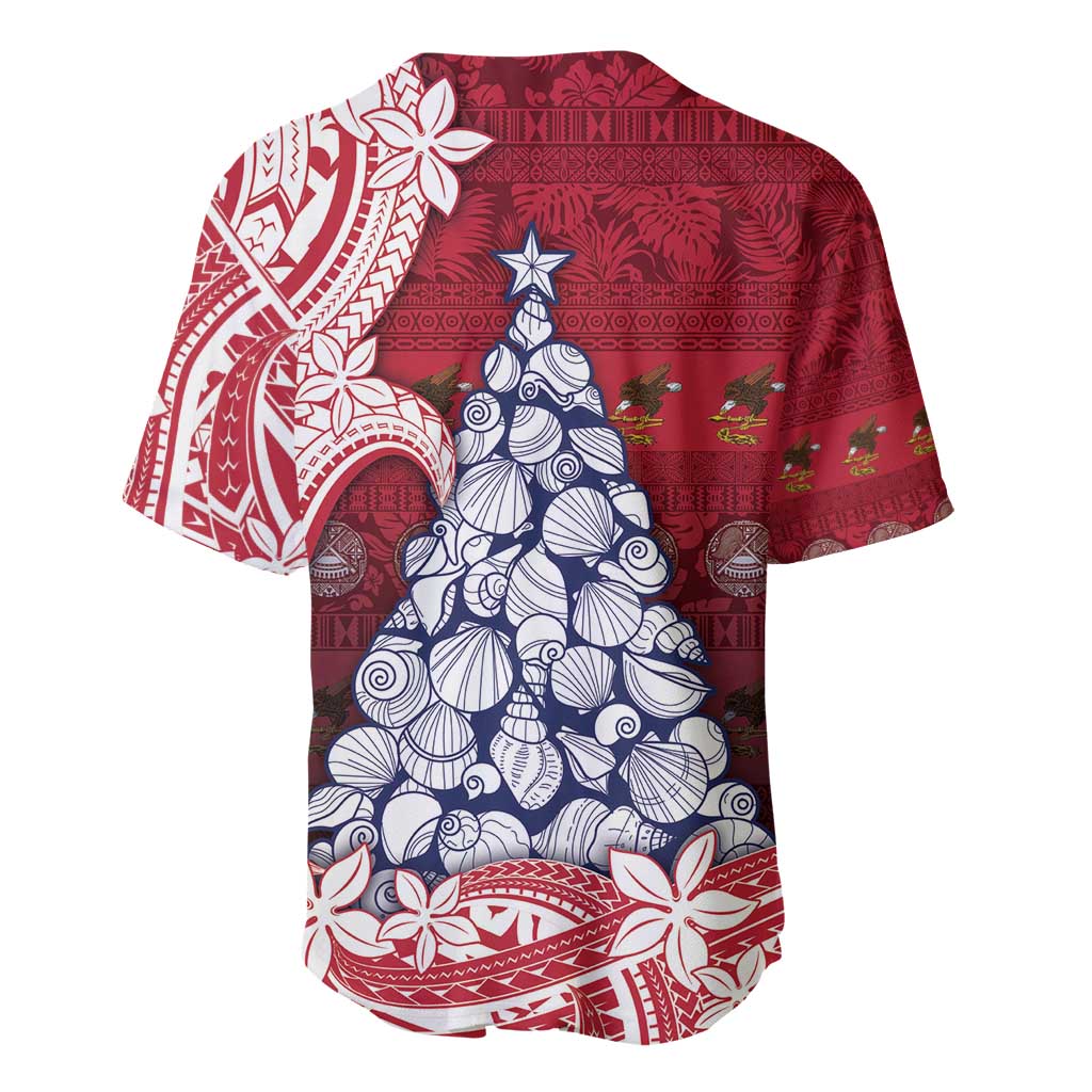 American Samoa Christmas Baseball Jersey Seashell Xmas Tree Tribal Waves - Polynesian Pride