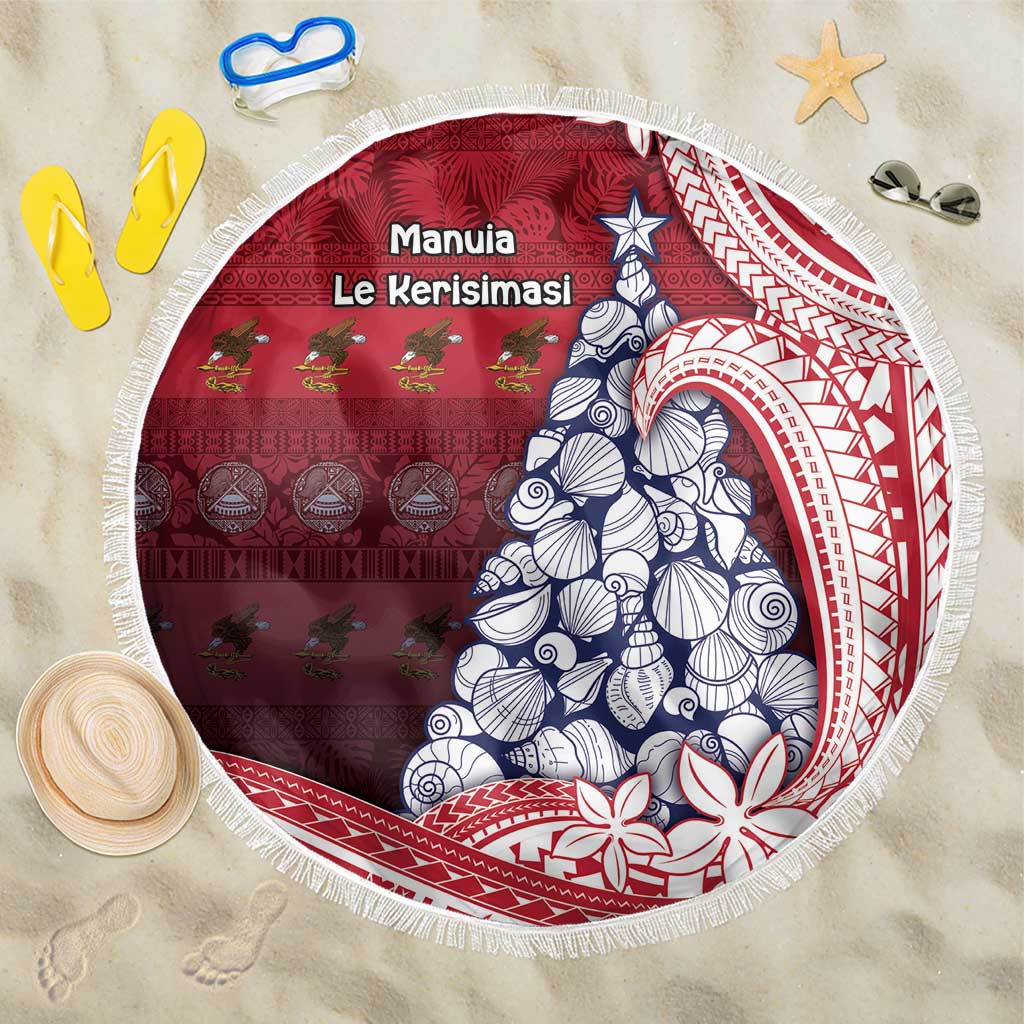 American Samoa Christmas Beach Blanket Seashell Xmas Tree Tribal Waves - Polynesian Pride
