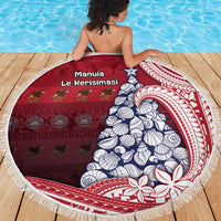 American Samoa Christmas Beach Blanket Seashell Xmas Tree Tribal Waves - Polynesian Pride