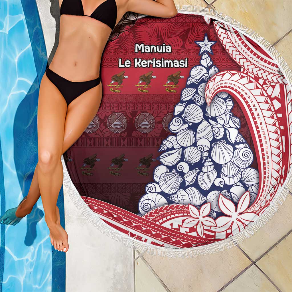 American Samoa Christmas Beach Blanket Seashell Xmas Tree Tribal Waves - Polynesian Pride