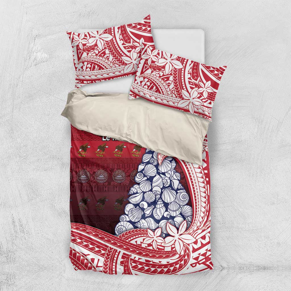 American Samoa Christmas Bedding Set Seashell Xmas Tree Tribal Waves - Polynesian Pride
