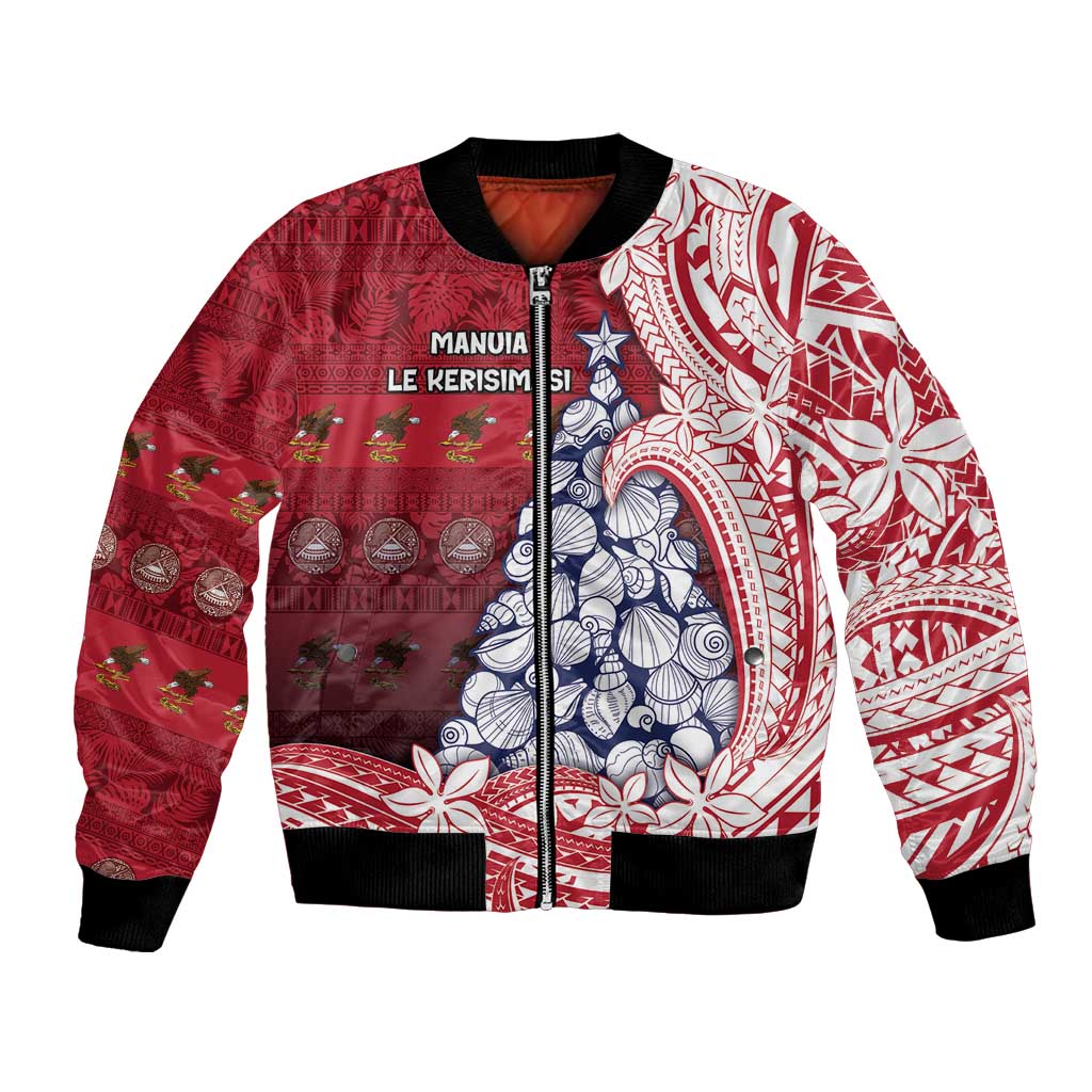 American Samoa Christmas Bomber Jacket Seashell Xmas Tree Tribal Waves - Polynesian Pride