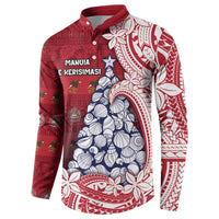 American Samoa Christmas Button Sweatshirt Seashell Xmas Tree Tribal Waves - Polynesian Pride