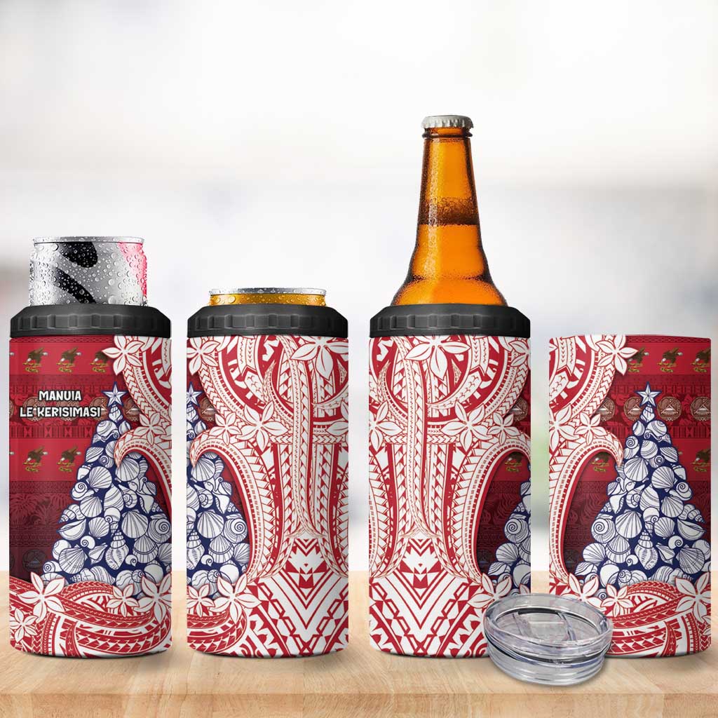 American Samoa Christmas 4 in 1 Can Cooler Tumbler Seashell Xmas Tree Tribal Waves - Polynesian Pride