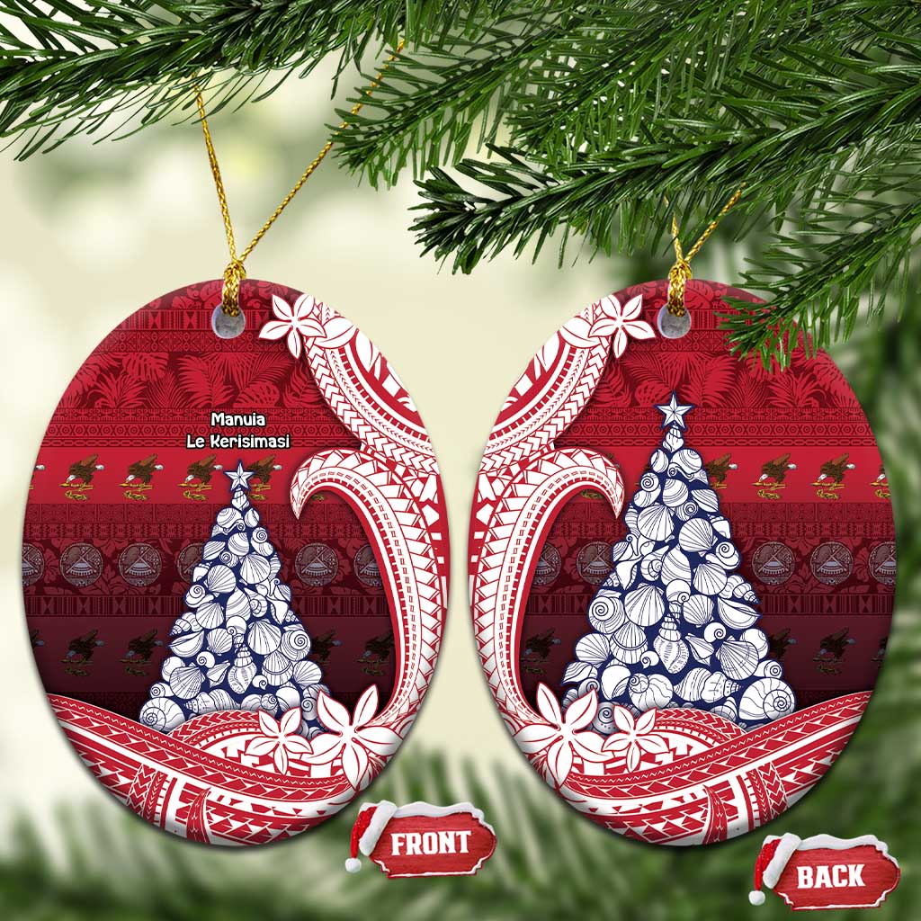 American Samoa Christmas Ceramic Ornament Seashell Xmas Tree And Waves Patterns - Polynesian Pride