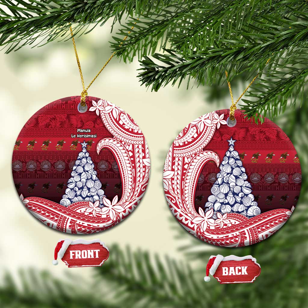 American Samoa Christmas Ceramic Ornament Seashell Xmas Tree And Waves Patterns - Polynesian Pride