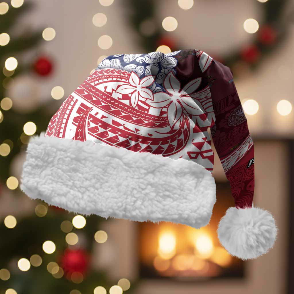 American Samoa Christmas Santa Hat Seashell Xmas Tree And Waves Patterns - Polynesian Pride