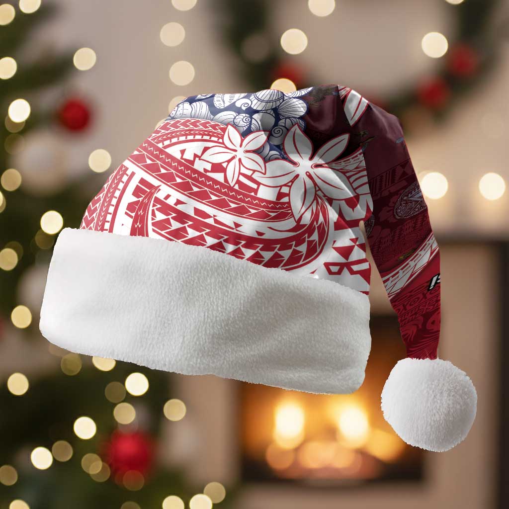 American Samoa Christmas Santa Hat Seashell Xmas Tree And Waves Patterns - Polynesian Pride