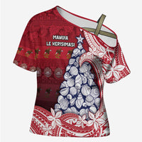 American Samoa Christmas Cross Shoulder Shirt Seashell Xmas Tree Tribal Waves - Polynesian Pride