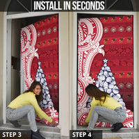 American Samoa Christmas Door Cover Seashell Xmas Tree Tribal Waves - Polynesian Pride