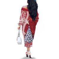 American Samoa Christmas Family Matching Off The Shoulder Long Sleeve Dress and Hawaiian Shirt Seashell Xmas Tree Tribal Waves - Polynesian Pride