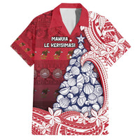 American Samoa Christmas Family Matching Off Shoulder Maxi Dress and Hawaiian Shirt Seashell Xmas Tree Tribal Waves - Polynesian Pride