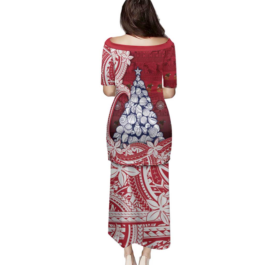 American Samoa Christmas Family Matching Puletasi and Hawaiian Shirt Seashell Xmas Tree Tribal Waves - Polynesian Pride