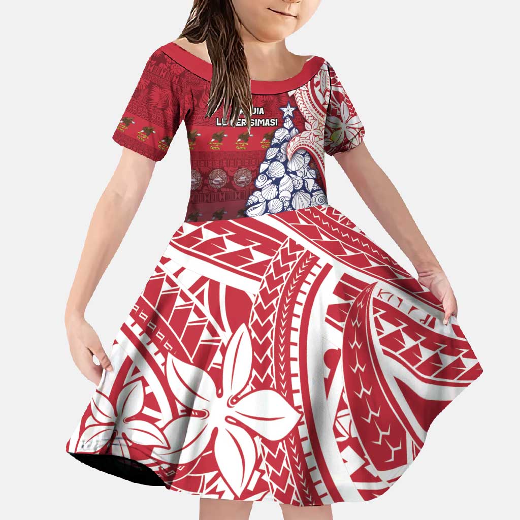 American Samoa Christmas Family Matching Short Sleeve Bodycon Dress and Hawaiian Shirt Seashell Xmas Tree Tribal Waves - Polynesian Pride