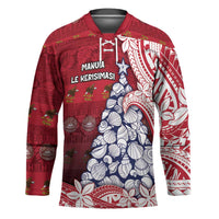 American Samoa Christmas Hockey Jersey Seashell Xmas Tree Tribal Waves - Polynesian Pride