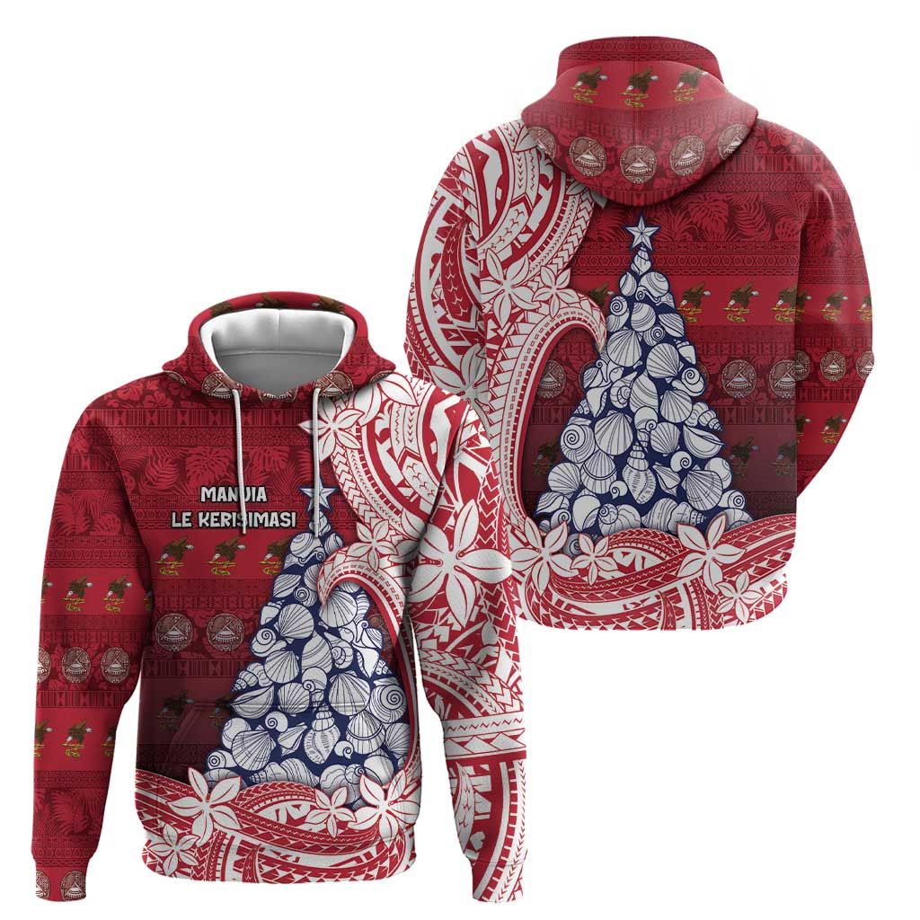 American Samoa Christmas Hoodie Seashell Xmas Tree Tribal Waves - Polynesian Pride