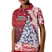 American Samoa Christmas Kid Polo Shirt Seashell Xmas Tree Tribal Waves - Polynesian Pride