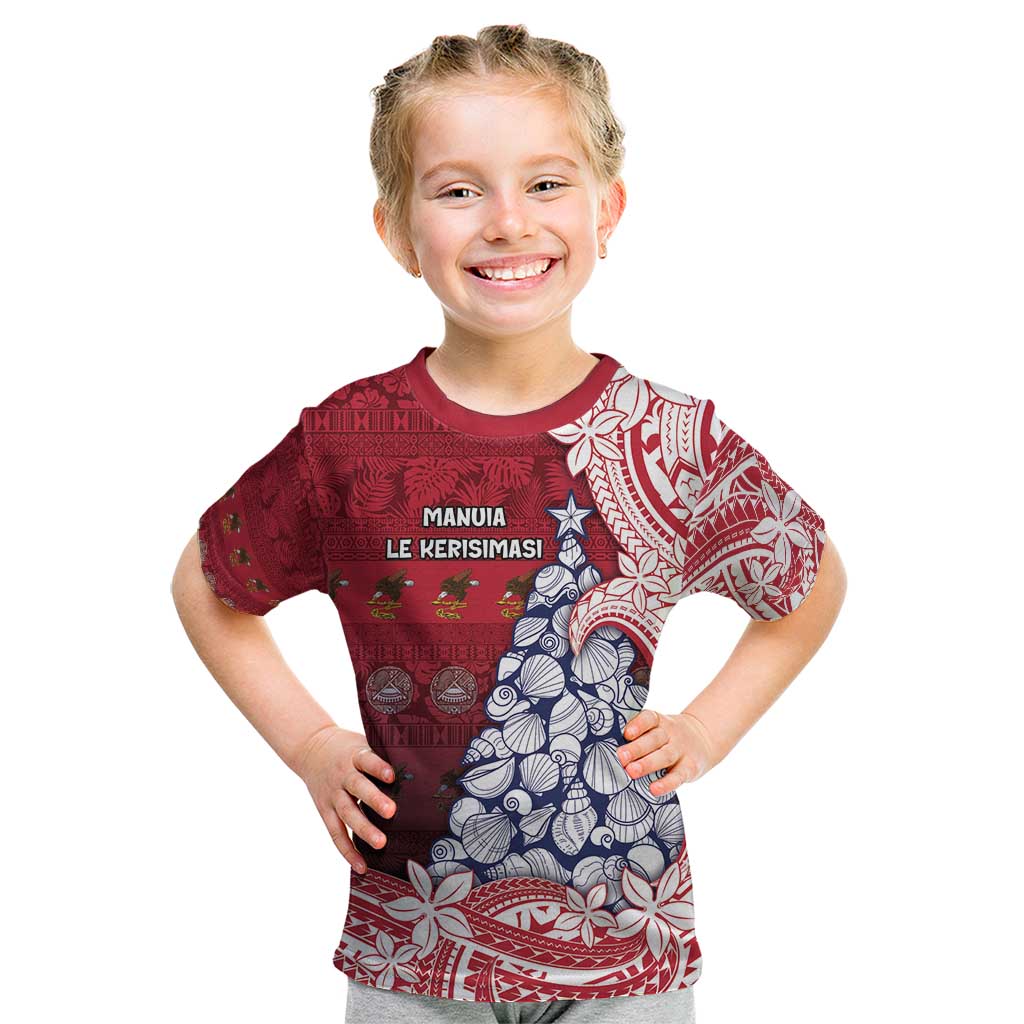 American Samoa Christmas Kid T Shirt Seashell Xmas Tree Tribal Waves - Polynesian Pride