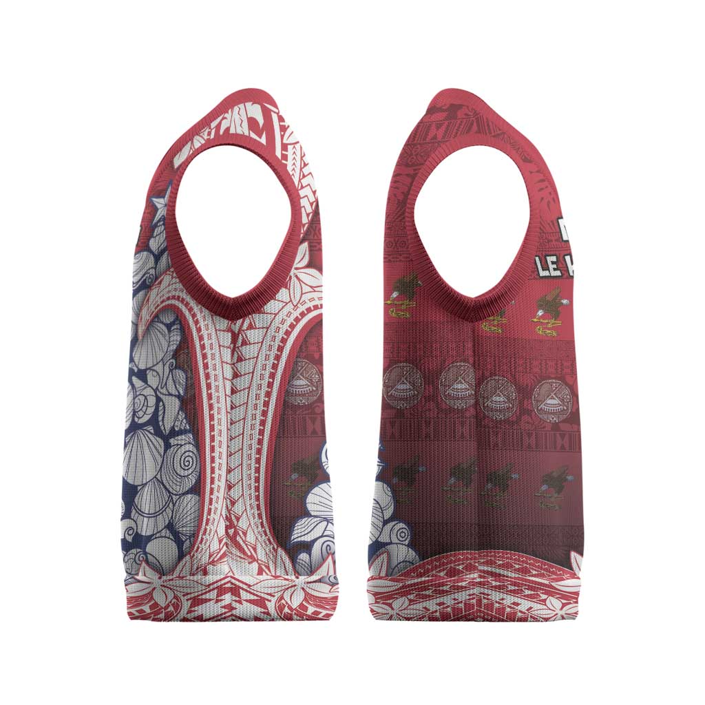 American Samoa Christmas Knitted V-Neck Vest Seashell Xmas Tree And Waves Patterns - Polynesian Pride