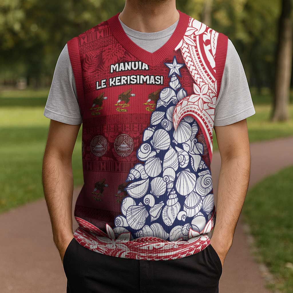 American Samoa Christmas Knitted V-Neck Vest Seashell Xmas Tree And Waves Patterns - Polynesian Pride
